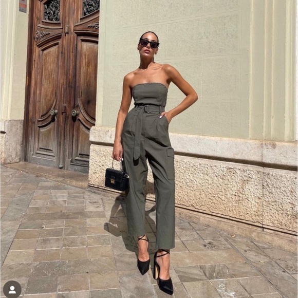 Zara Pants - Zara Strapless Cargo Jumpsuit